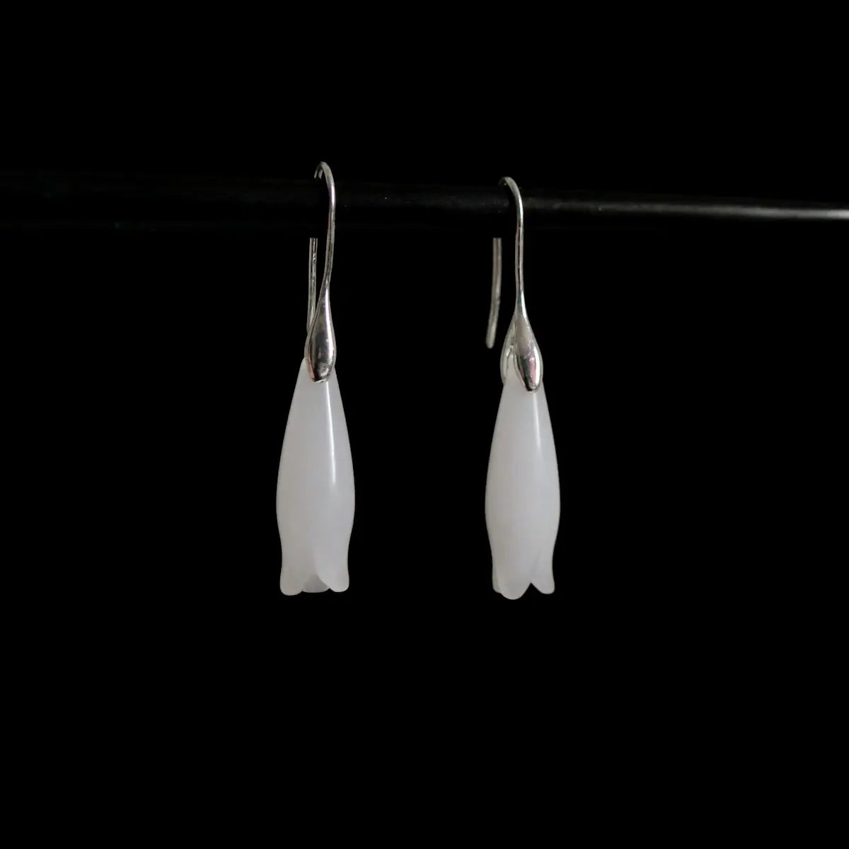 Handcrafted alabaster earrings with carved magnolia bud pendant — Orienlu