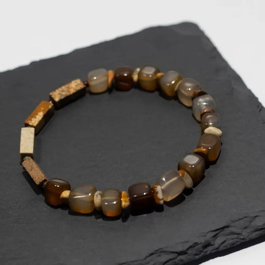 Handcrafted agate and quartz natural stone bracelet in earthy brown tones — Orienlu