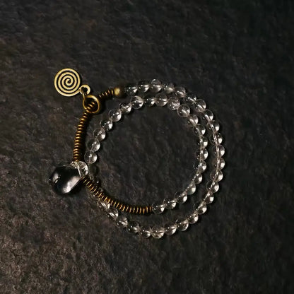 Handcrafted clear quartz layered bracelet with copper coil and raw crystal pendant — Orienlu