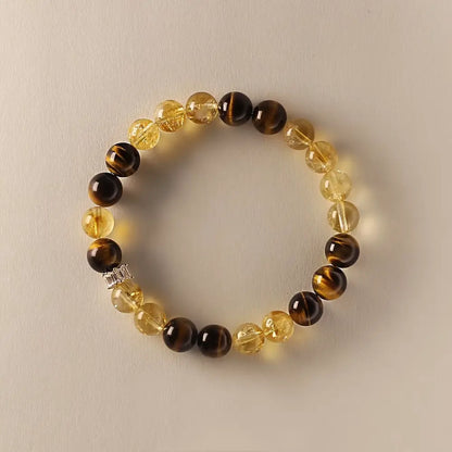 Handcrafted two-tone citrine and tiger's eye bracelet with silver zircon spacer Orienlu