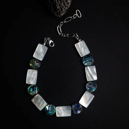 Handcrafted mother of pearl and abalone shell bracelet with alternating rectangle beads — Orienlu