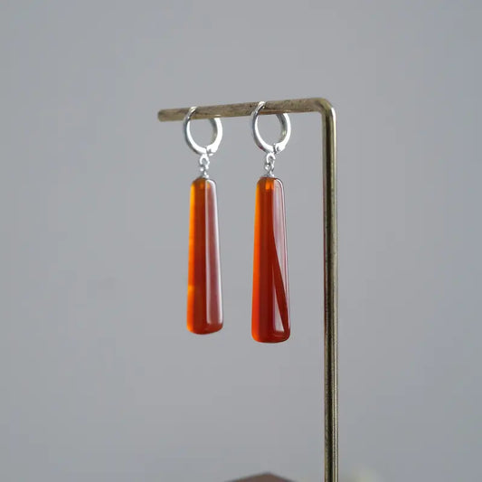 Handcrafted carnelian earrings with trapezoid pendant and silver hoop — Orienlu