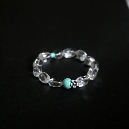 Handcrafted white quartz bracelet with clear crystal beads and turquoise magnesite accent — Orienlu