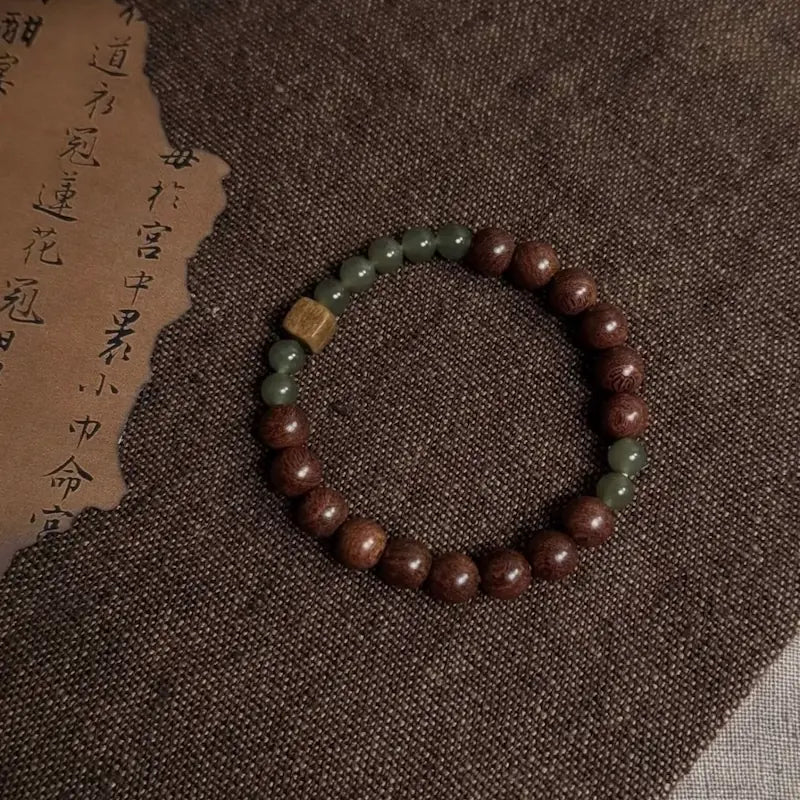  Handcrafted sandalwood bracelet with golden sandalwood beads and hetian jade — Orienlu
