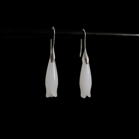  Handcrafted alabaster earrings with carved magnolia bud pendant — Orienlu