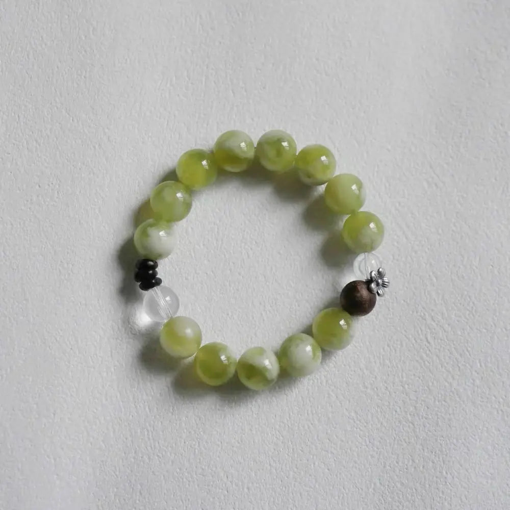 Handcrafted xiuyu jade bracelet with white crystal and agarwood beads — Orienlu